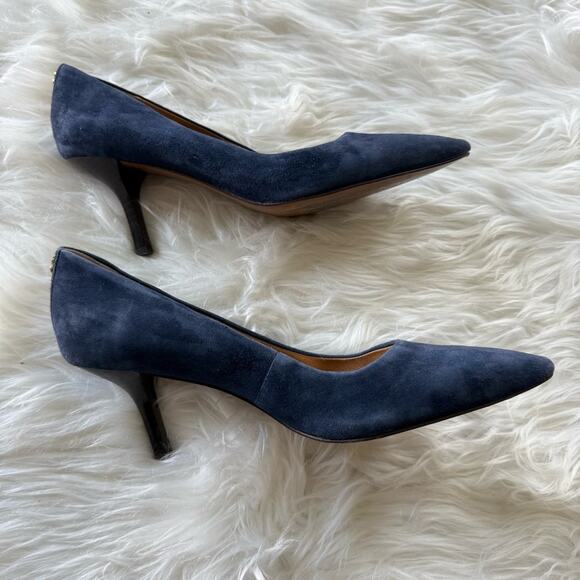 Coach Women’s Navy Blue Suede Pumps High Heels Pointed Toe Stiletto Classic 8.5B - Picture 6 of 10